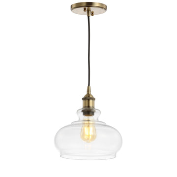 Wyatt 9.5" Adjustable Drop Pharmacy Metal/Glass LED Pendant - JONATHAN Y